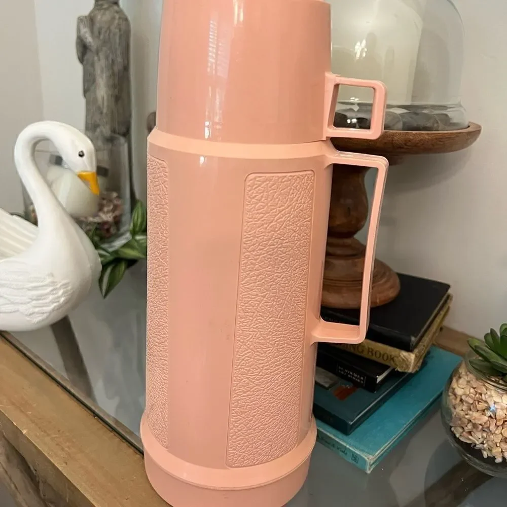 Vintage Pink plastic insulated metal Thermos for her.